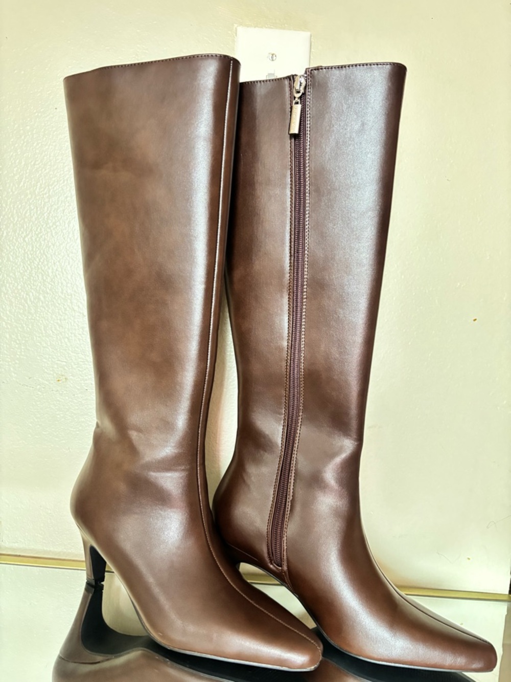 French Connection Brown Knee-High Leather Heeled Boots